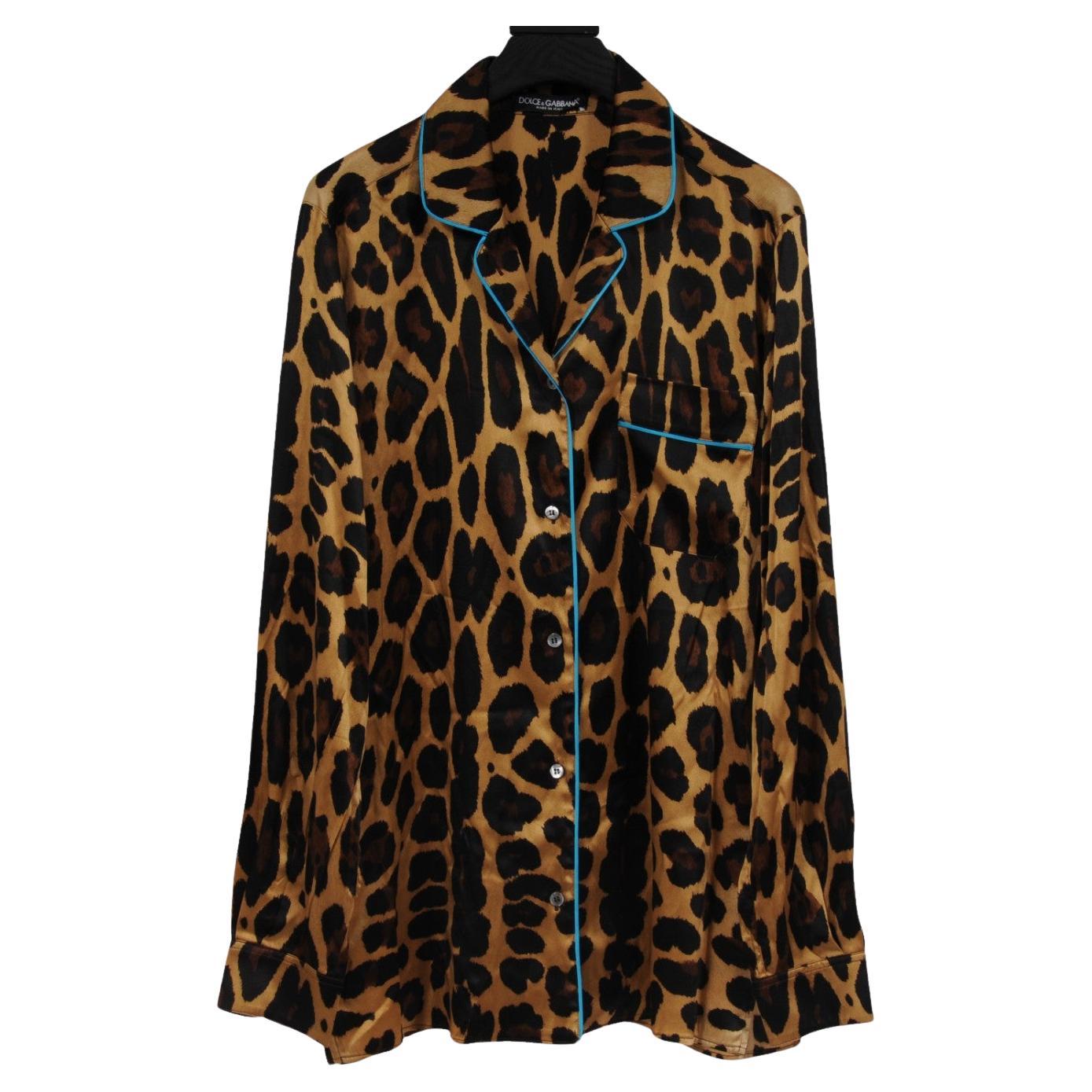 Dolce & Gabbana - Camicia da donna con bottoni Taglia IT 40 Pigiama in seta marrone verde acqua