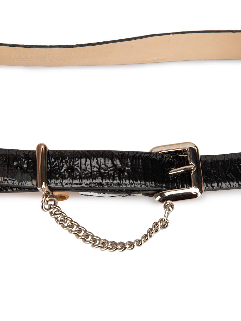 Dolce & Gabbana Women's D&G Black Patent Leather Chain Accent Belt 1