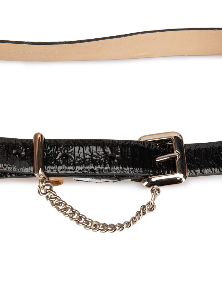 Dolce and Gabbana Women's D&G Black Patent Leather Chain Accent Belt