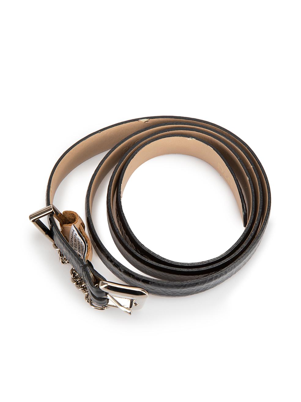 Dolce & Gabbana Women's D&G Black Patent Leather Chain Accent Belt 6