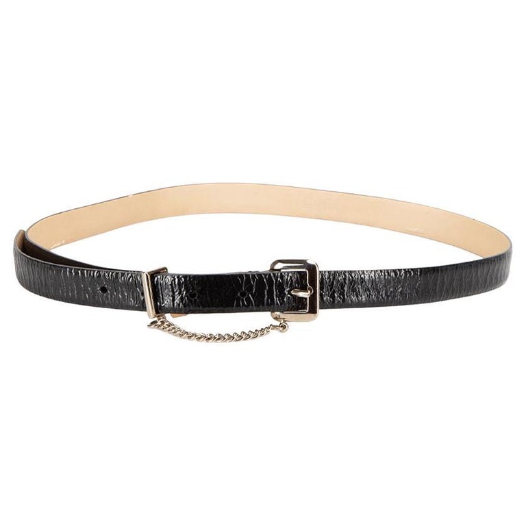 Dolce and Gabbana Women's D&G Black Patent Leather Chain Accent Belt