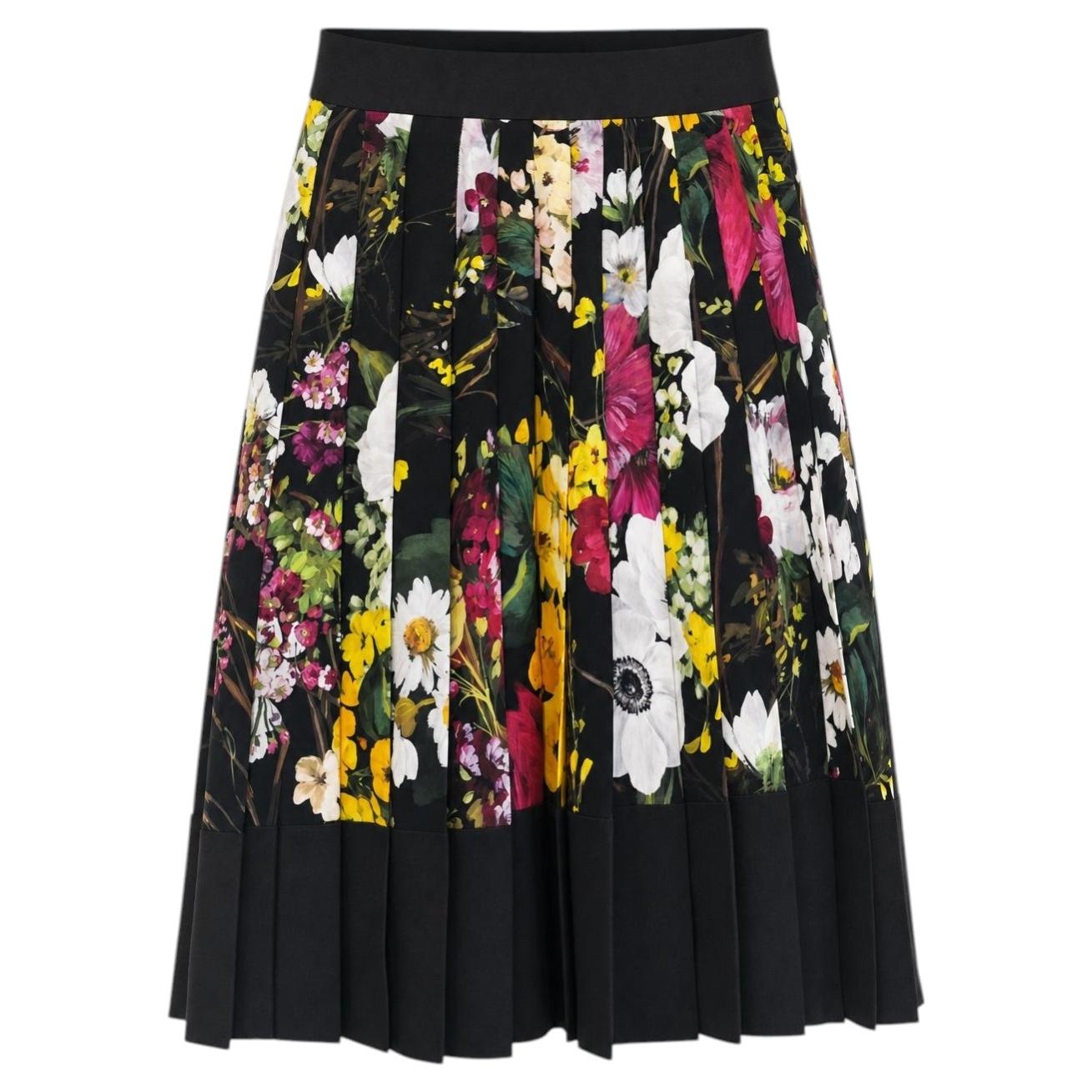 Dolce & Gabbana Women's Floral Print Pleated Skirt Fall 2017 IT40/UK8, New