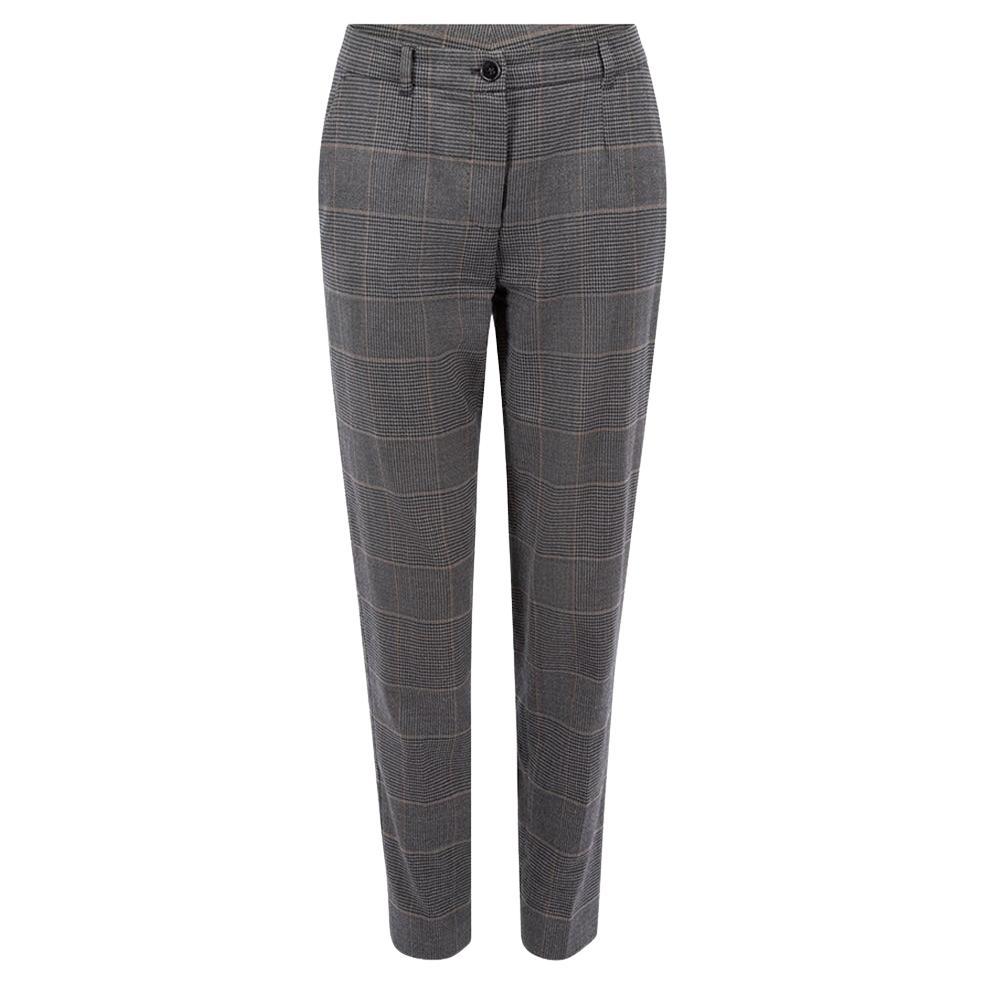 Dolce & Gabbana Women's Grey Plaid Slim Fit Trousers For Sale
