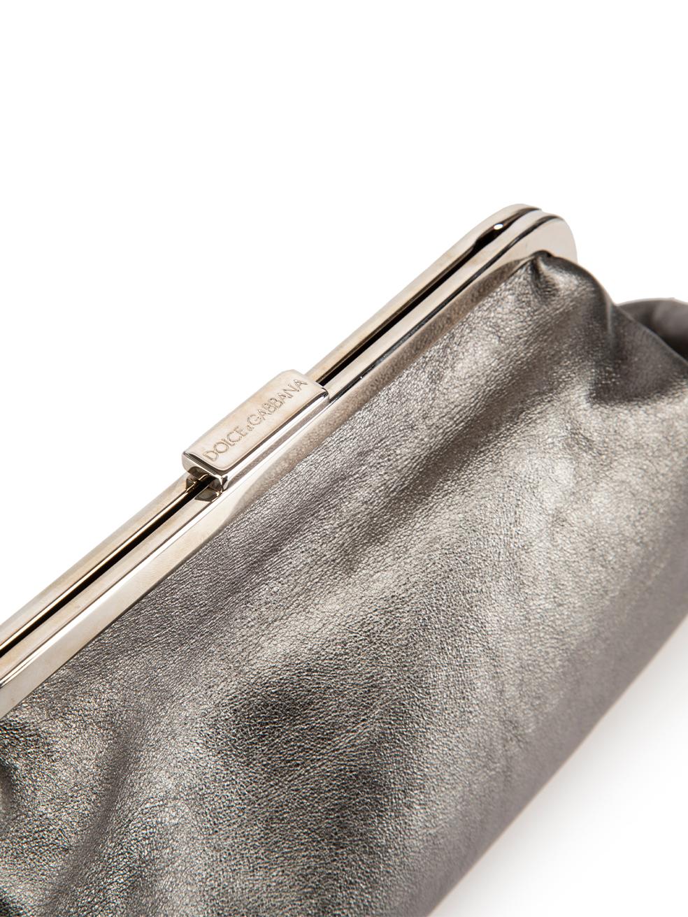 Dolce & Gabbana Women's Gunmetal Silver Leather Evening Clutch on Chain In Good Condition In London, GB