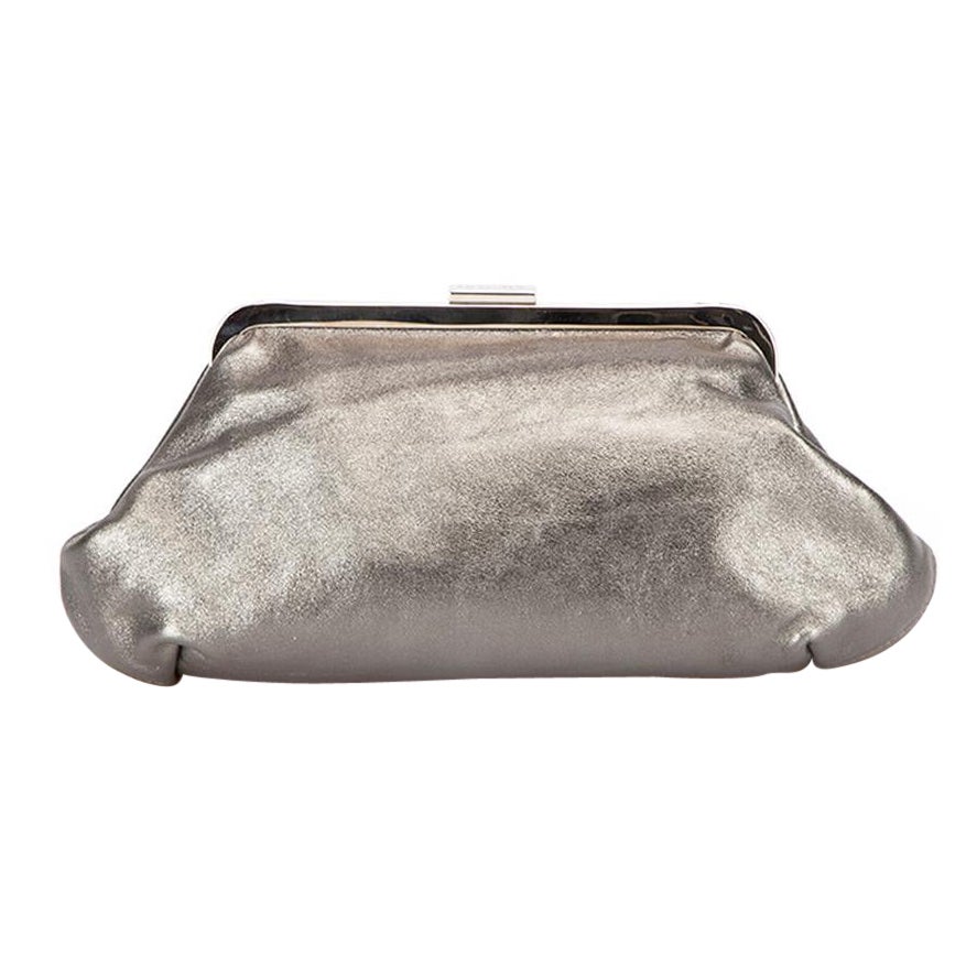 Dolce & Gabbana Women's Gunmetal Silver Leather Evening Clutch on Chain