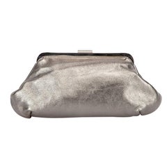 Dolce & Gabbana Women's Gunmetal Silver Leather Evening Clutch on Chain