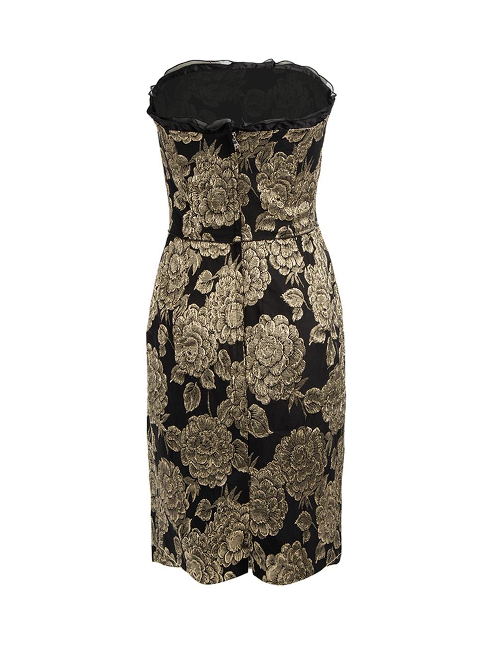 Dolce & Gabbana Women's Metallic Gold Floral Design Strapless Knee Length Dress In New Condition In London, GB