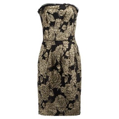 Dolce & Gabbana Women's Metallic Gold Floral Design Strapless Knee Length Dress