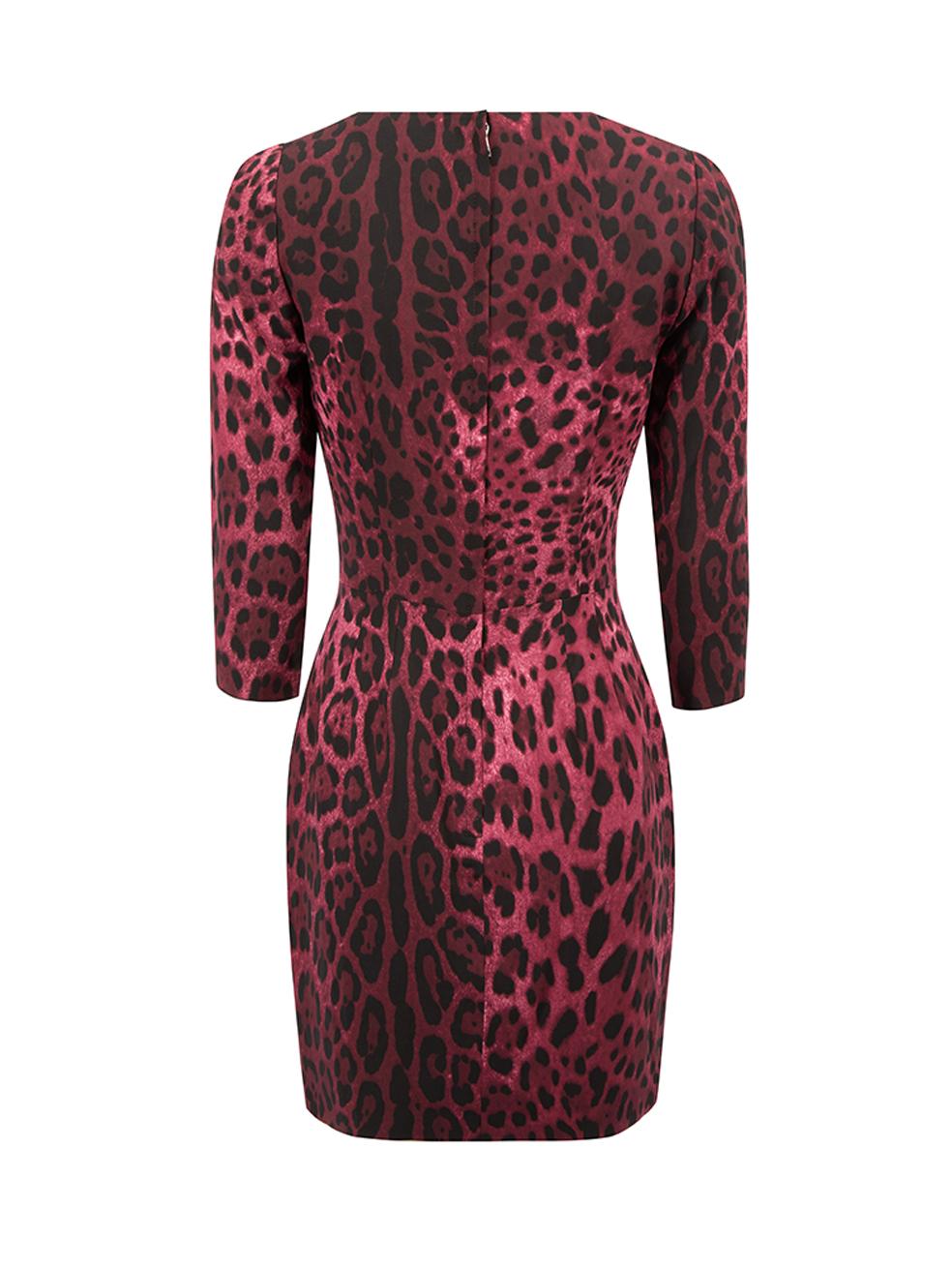 Dolce & Gabbana Women's Purple Leopard Print 3/4 Sleeve Dress In Excellent Condition In London, GB