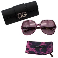 Used Dolce & Gabbana Women's Purple Leopard Print Oversized Sunglasses