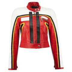 Dolce & Gabbana Women's Red Spring 2001 Runway Leather Cropped Biker Jacket