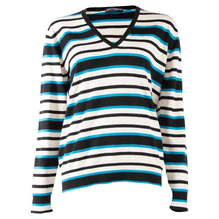 Dolce and Gabbana Women's V Neck Striped Sweater For Sale at 1stDibs