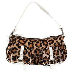 Dolce & Gabbana Damen Vintage Braune Umhängetasche aus Ponyhaar mit Leopardenmuster