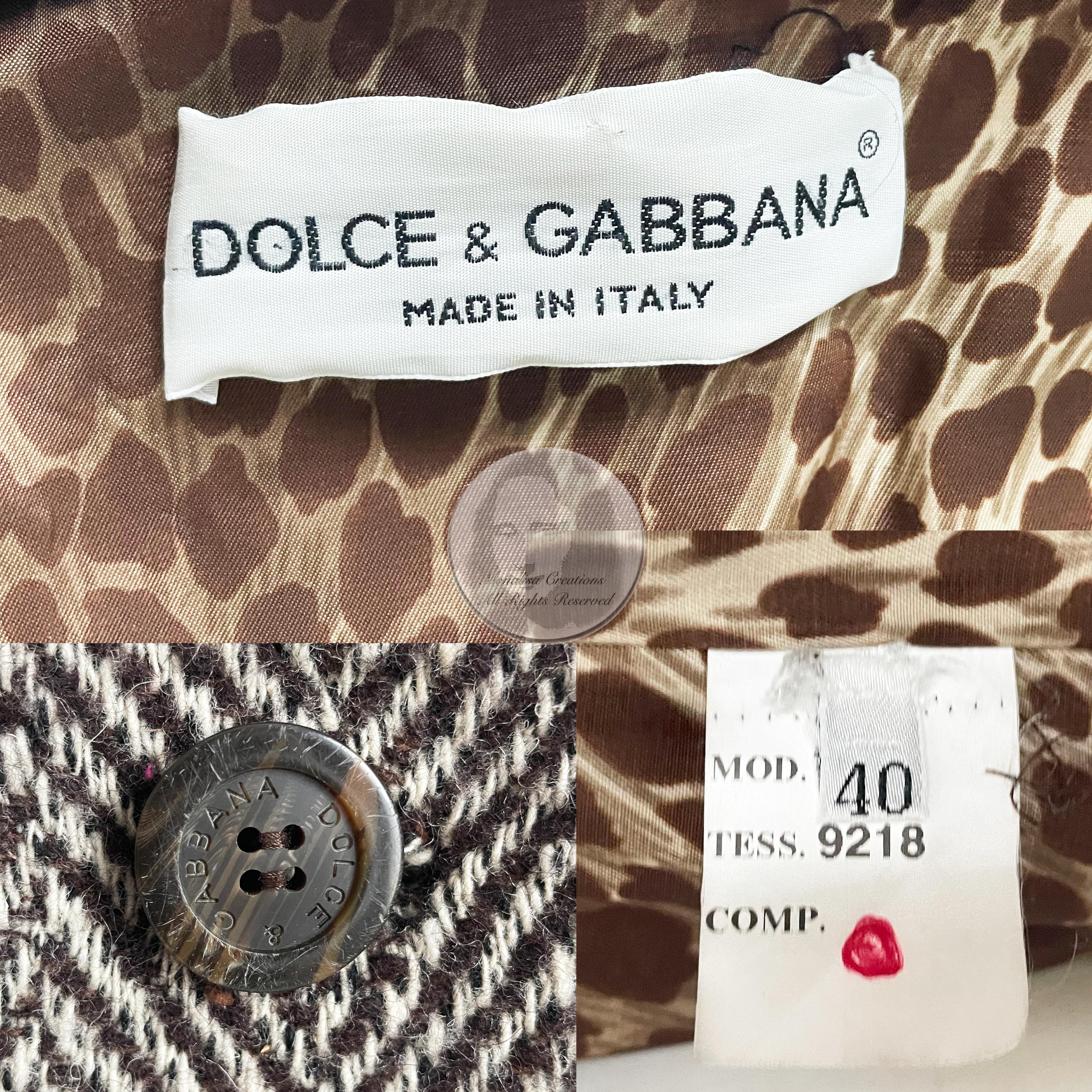 Dolce & Gabbana Wool Coat Classic Herringbone Double Breasted Brown Cream Sz 40 3