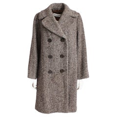 Dolce & Gabbana Wool Coat Classic Herringbone Double Breasted Brown Cream Sz 40