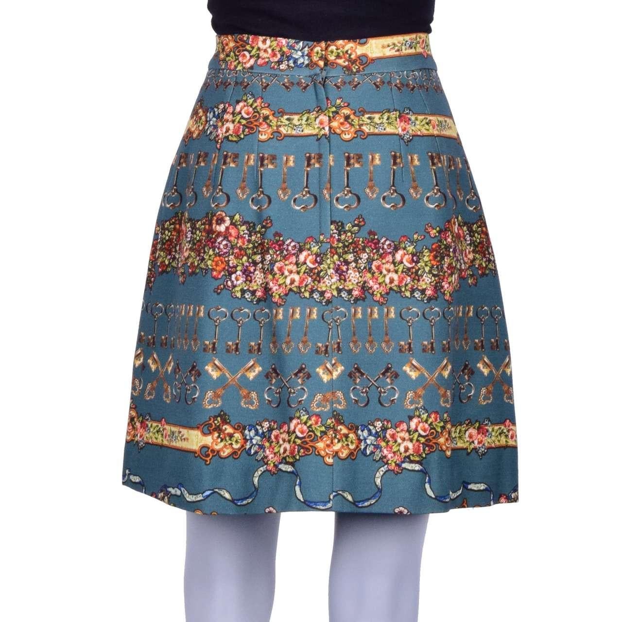 Women's Dolce & Gabbana - Wool Silk Skirt with Keys Print Green For Sale