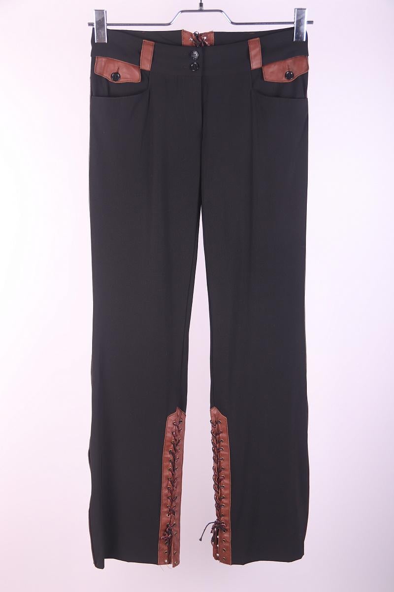 Pantalones Dolce & Gabbana de lana con cuero vintage principios de los 2000 Negro en venta