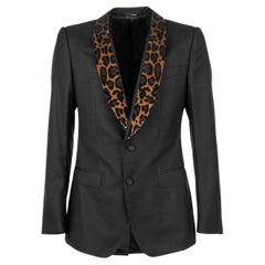 Dolce & Gabbana Wool Tuxedo Blazer SICILIA with Sequined Leopard Lapel Black 44