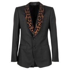 Dolce & Gabbana Wool Tuxedo Blazer SICILIA with Sequined Leopard Lapel Black 48