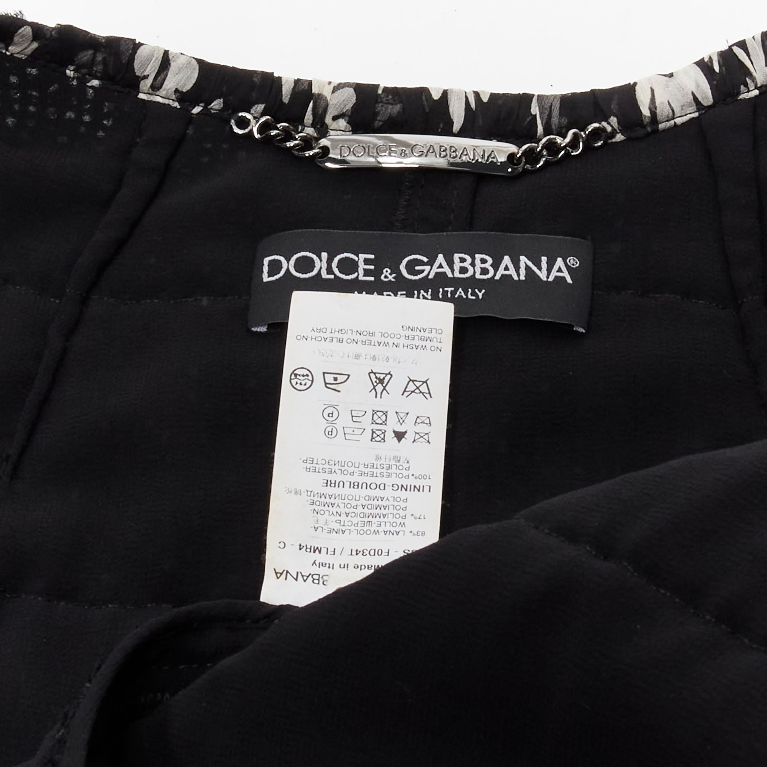 DOLCE GABBANA wool tweed floral silk trim crystal button long coat IT36 XS 7