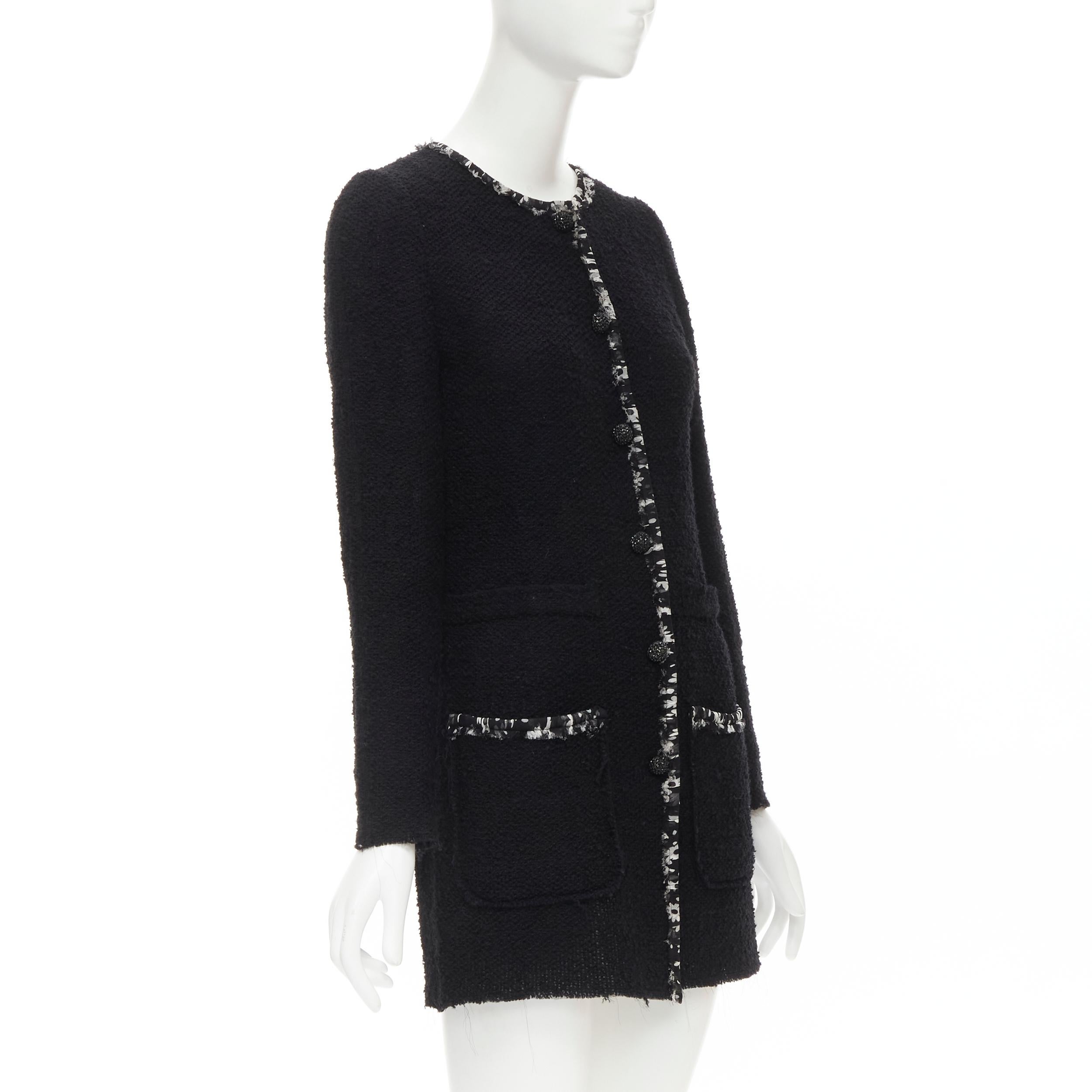 DOLCE GABBANA wool tweed floral silk trim crystal button long coat IT36 XS In Excellent Condition In Hong Kong, NT
