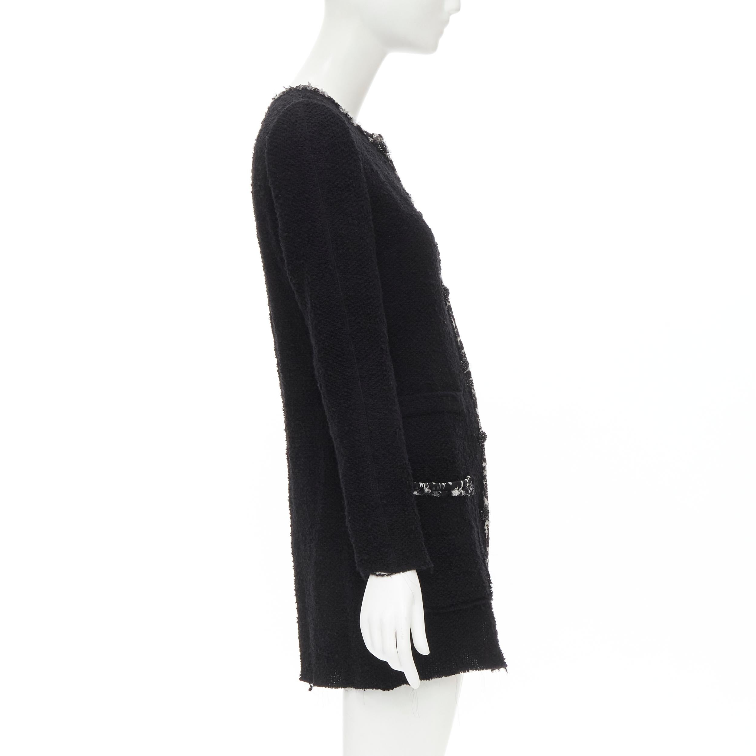 Women's DOLCE GABBANA wool tweed floral silk trim crystal button long coat IT36 XS