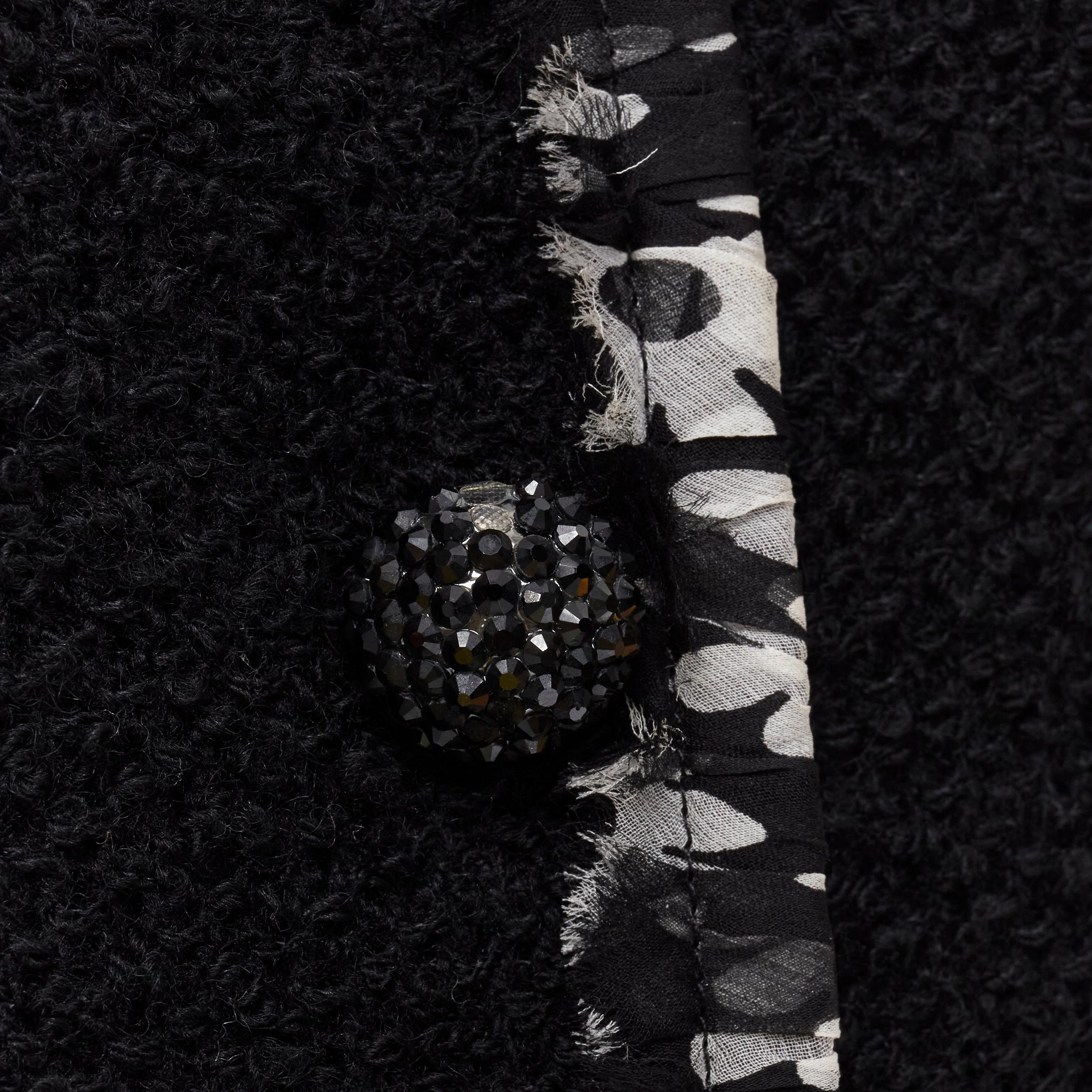 DOLCE GABBANA wool tweed floral silk trim crystal button long coat IT36 XS 3