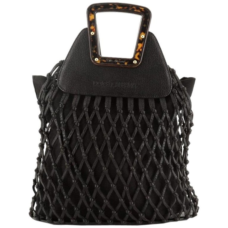 Dolce and Gabbana Woven Frame Tote Leather with Tortoise Wood at ...