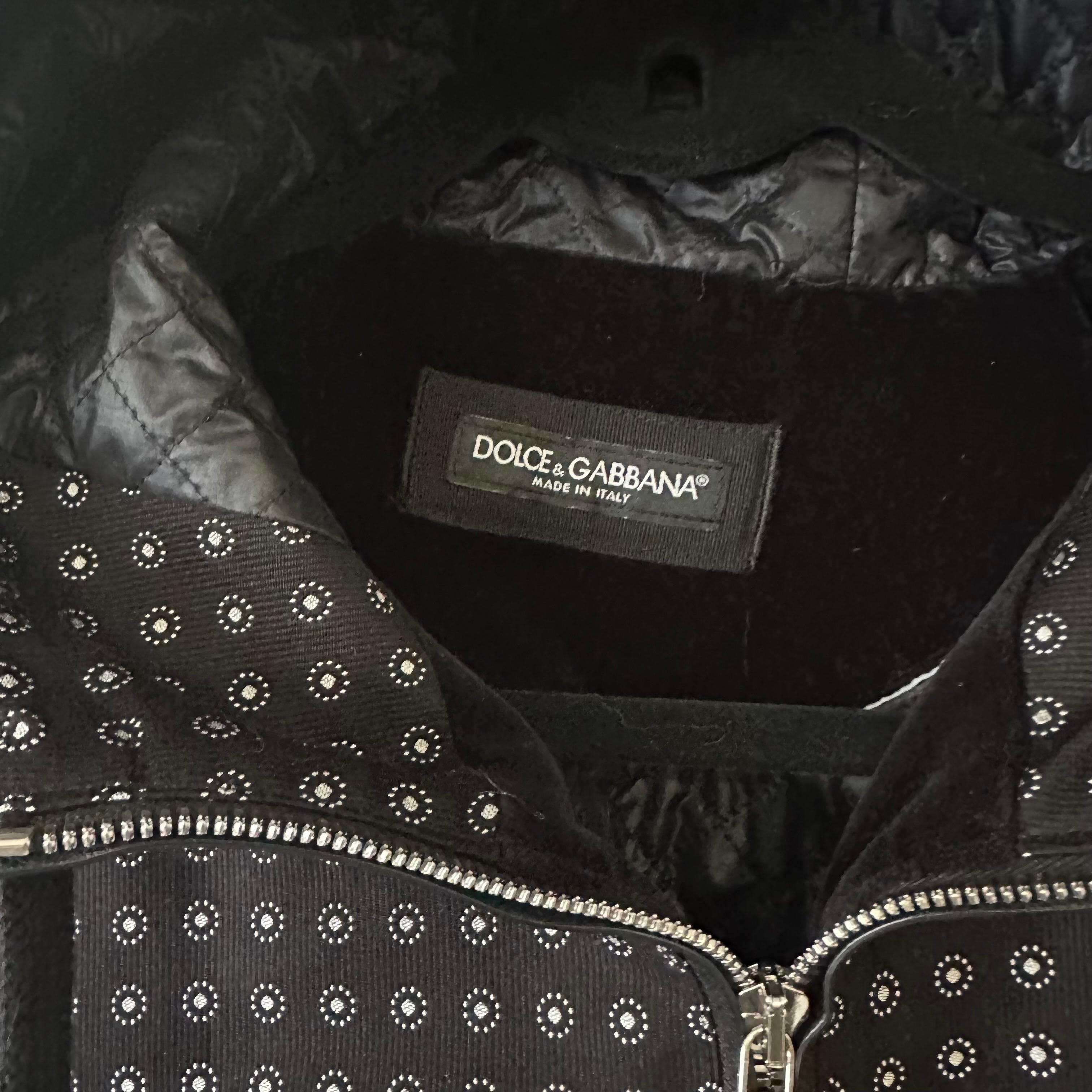 Dolce & Gabbana Woven Jacquard Hooded Bomber Jacket It 48 M Black Velvet Sleeves View 2