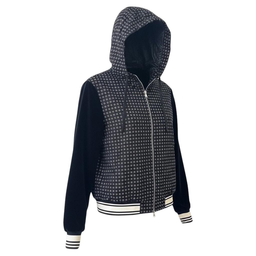 Dolce & Gabbana Woven Jacquard Hooded Bomber Jacket IT 48 M Black Velvet Sleeves
