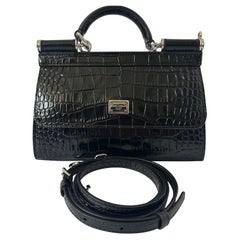 Dolce & Gabbana x Kim Sicily Schwarz & Silber Croc Double-Face Top-Handle Mini Bag