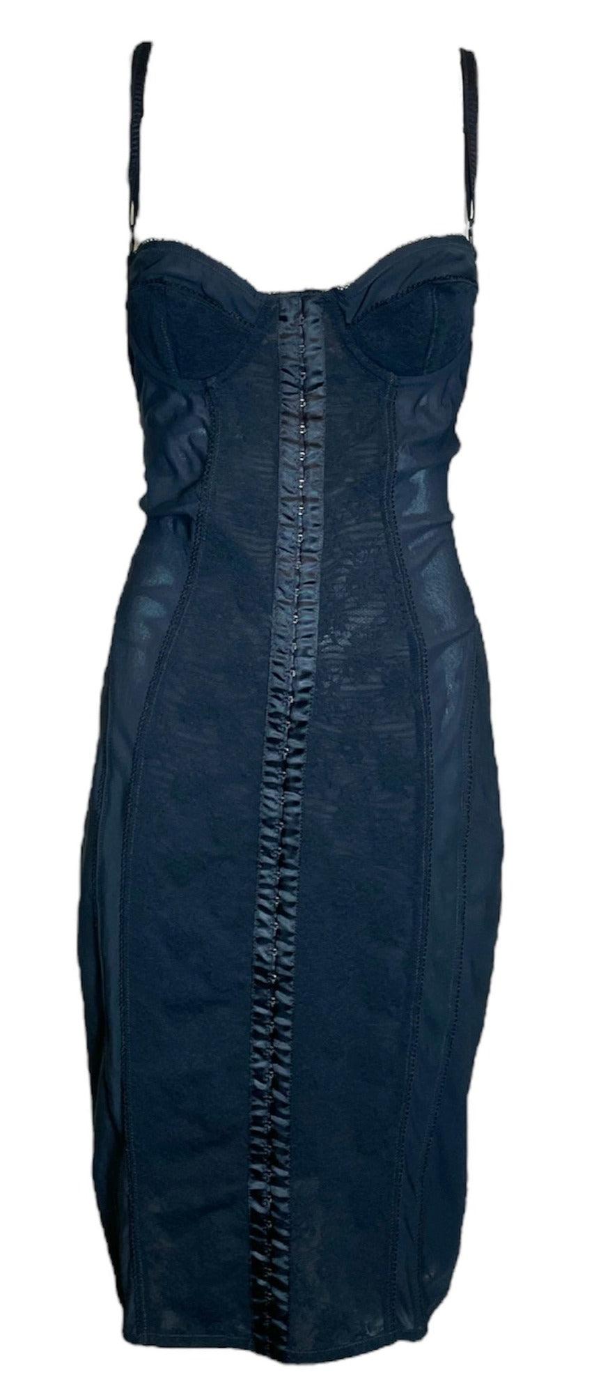 Dolce & Gabbana Vestido lencero de malla negro con sujetador incorporado en venta
