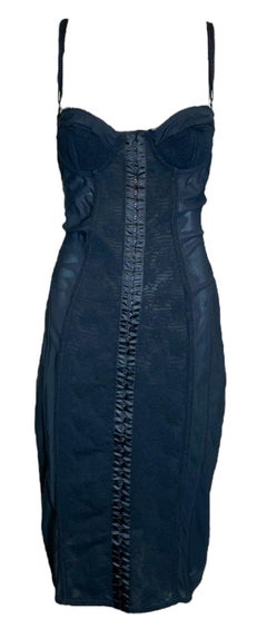 Dolce & Gabbana Vestido lencero de malla negro con sujetador incorporado