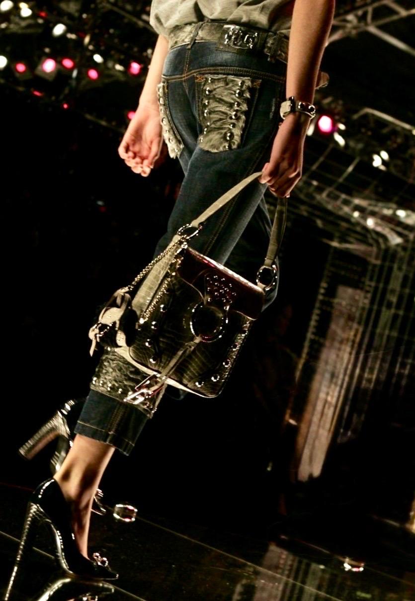 DOLCE & GABBANA Y2K FW 2005 Exotic Skin Fur Trim Denim Jeans Pants & Belt Set 44 en vente 9