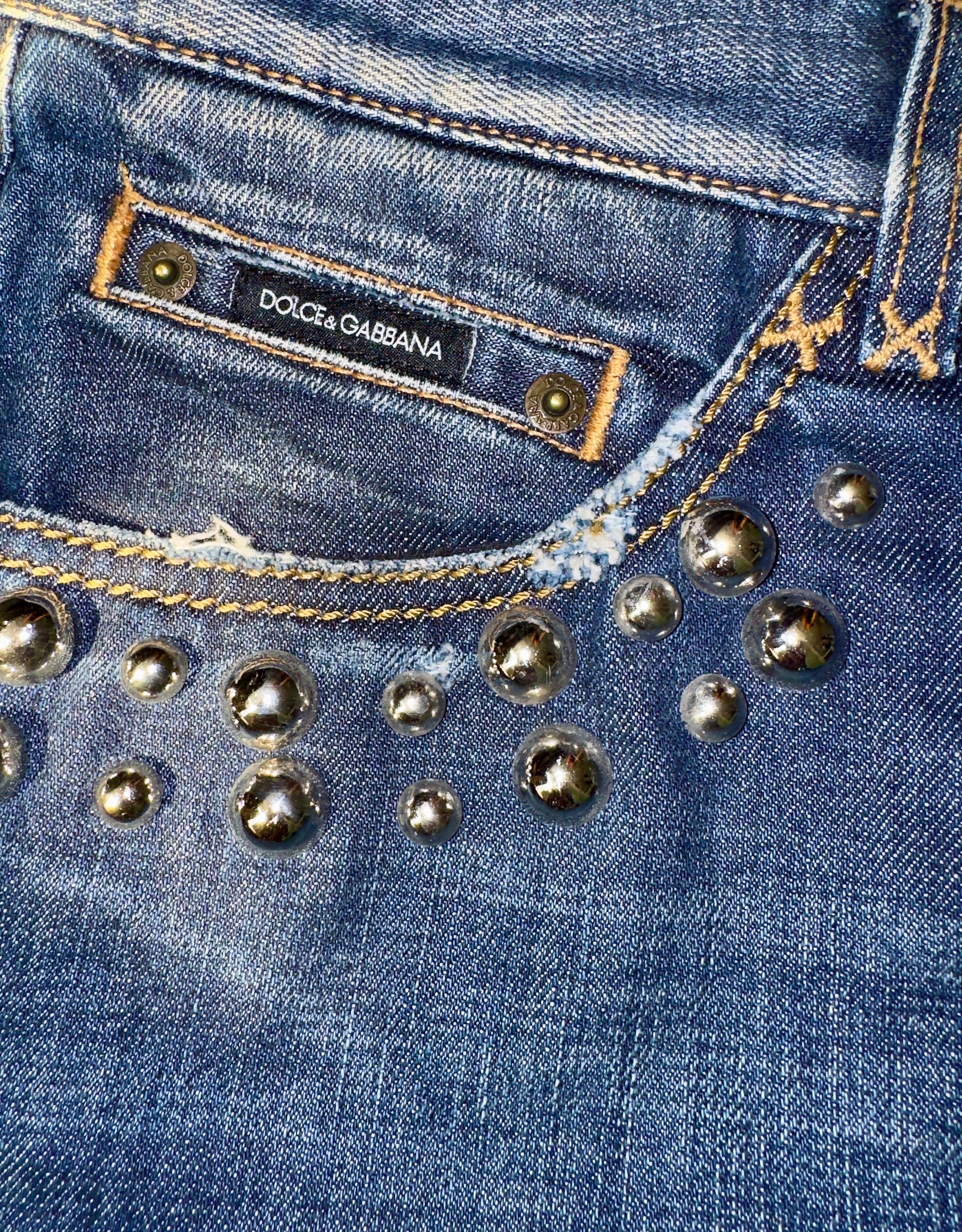 Noir DOLCE & GABBANA Y2K FW 2005 Exotic Skin Fur Trim Denim Jeans Pants & Belt Set 44 en vente