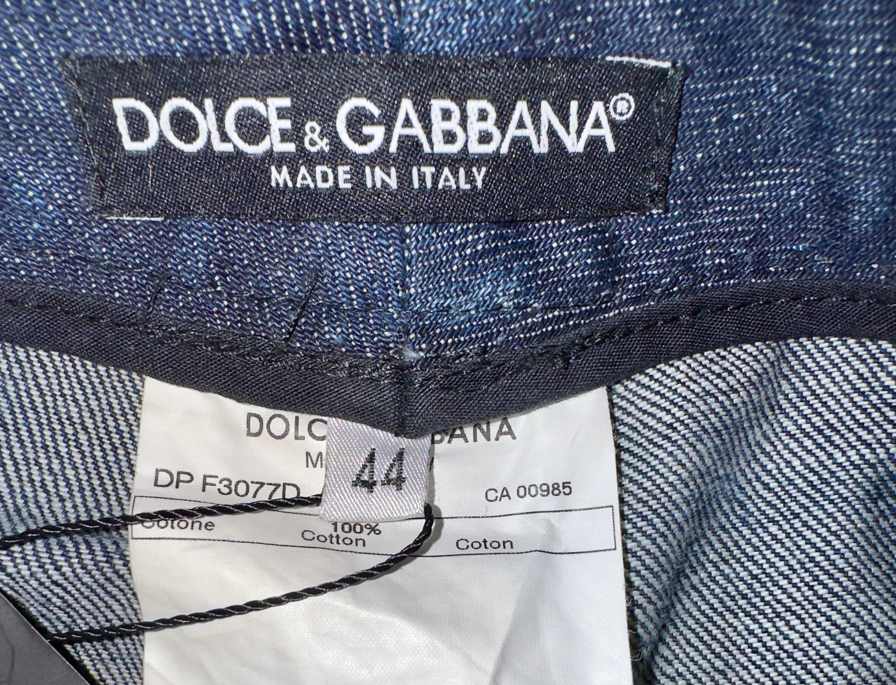 DOLCE & GABBANA Y2K FW 2005 Exotic Skin Fur Trim Denim Jeans Pants & Belt Set 44 en vente 1