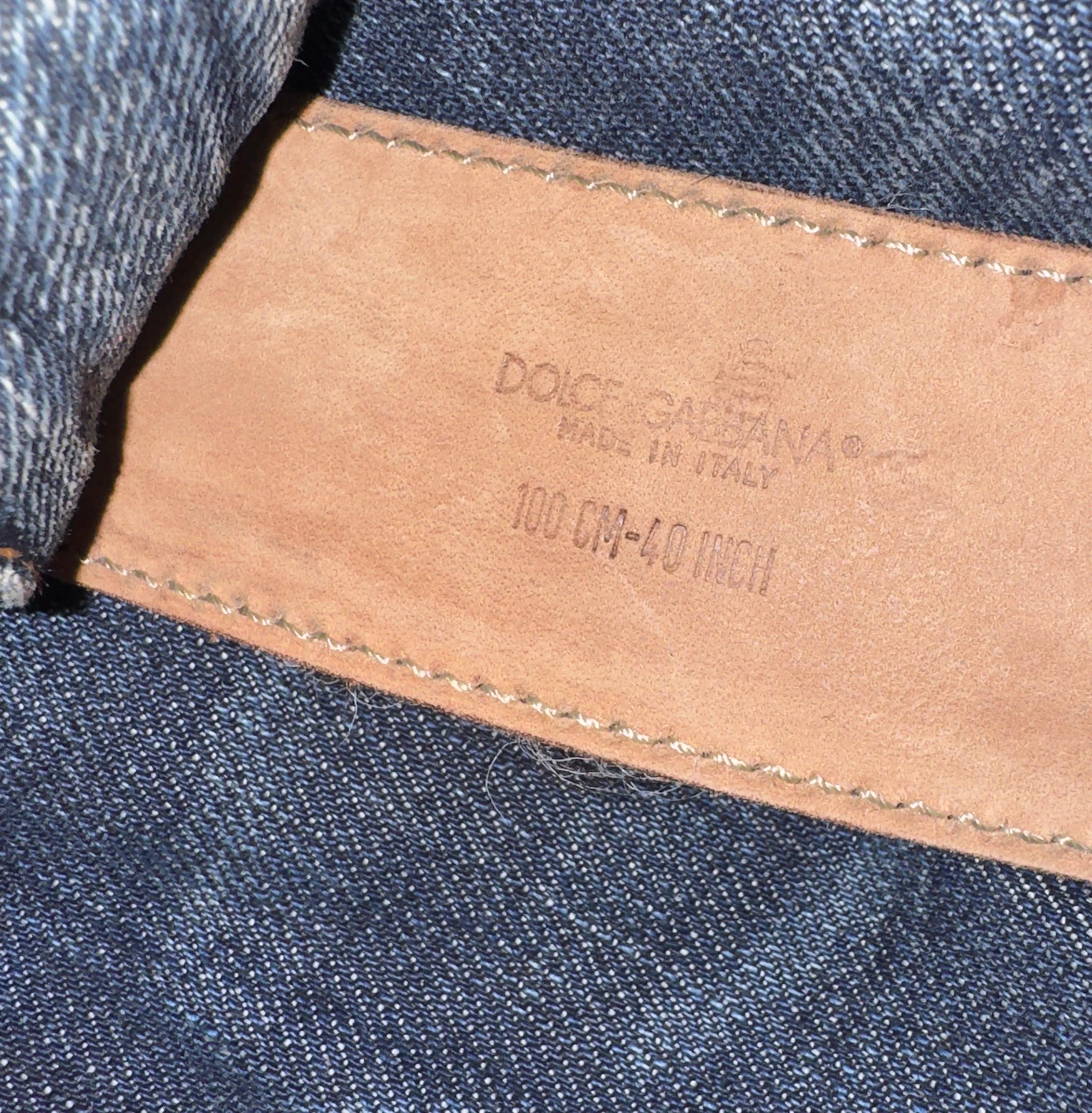 DOLCE & GABBANA Y2K FW 2005 Exotic Skin Fur Trim Denim Jeans Pants & Belt Set 44 en vente 3