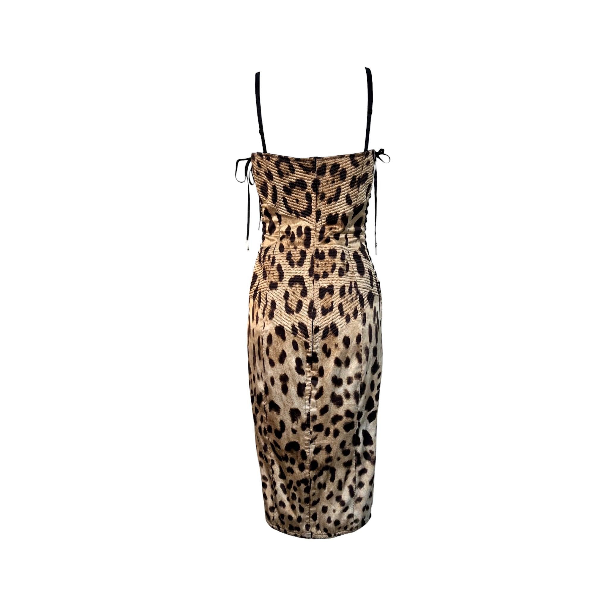 Black Dolce & Gabbana Y2K Iconic Silk Leopard Print Bustier Dresst For Sale