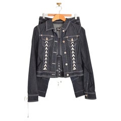 Dolce & Gabbana Y2K Lace Up Dark Denim Two Piece Jacket & Crop Pants Suit