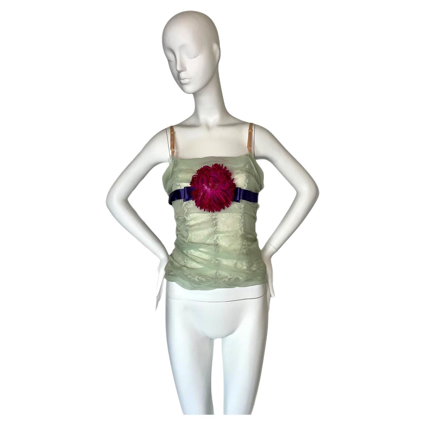 DOLCE & GABBANA Y2K Vintage silk floral flower hard boned corset bustier top For Sale