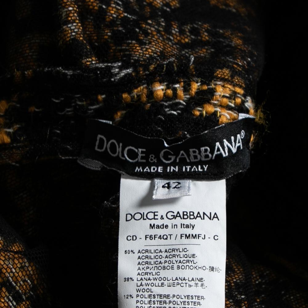Dolce & Gabbana Yellow and Black Tweed Dress M In Excellent Condition In Dubai, Al Qouz 2
