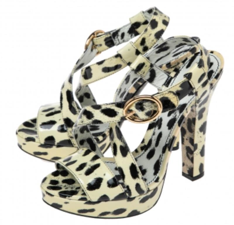 Beige Dolce & Gabbana Yellow/Animal Print Leather Cross Strap Platform Sandals Size 39