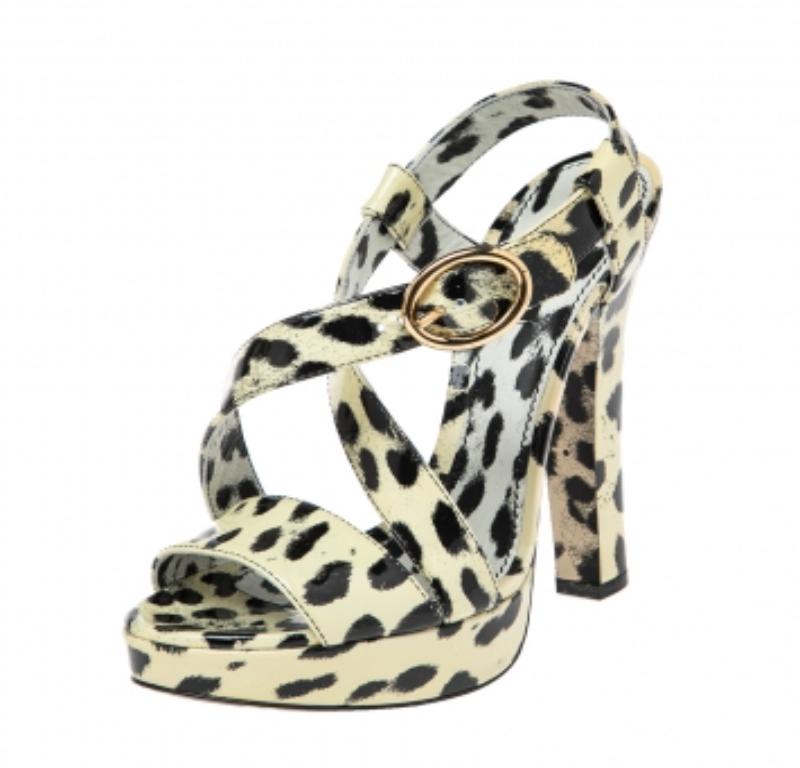 Dolce & Gabbana Yellow/Animal Print Leather Cross Strap Platform Sandals Size 39 In Good Condition In Dubai, Al Qouz 2