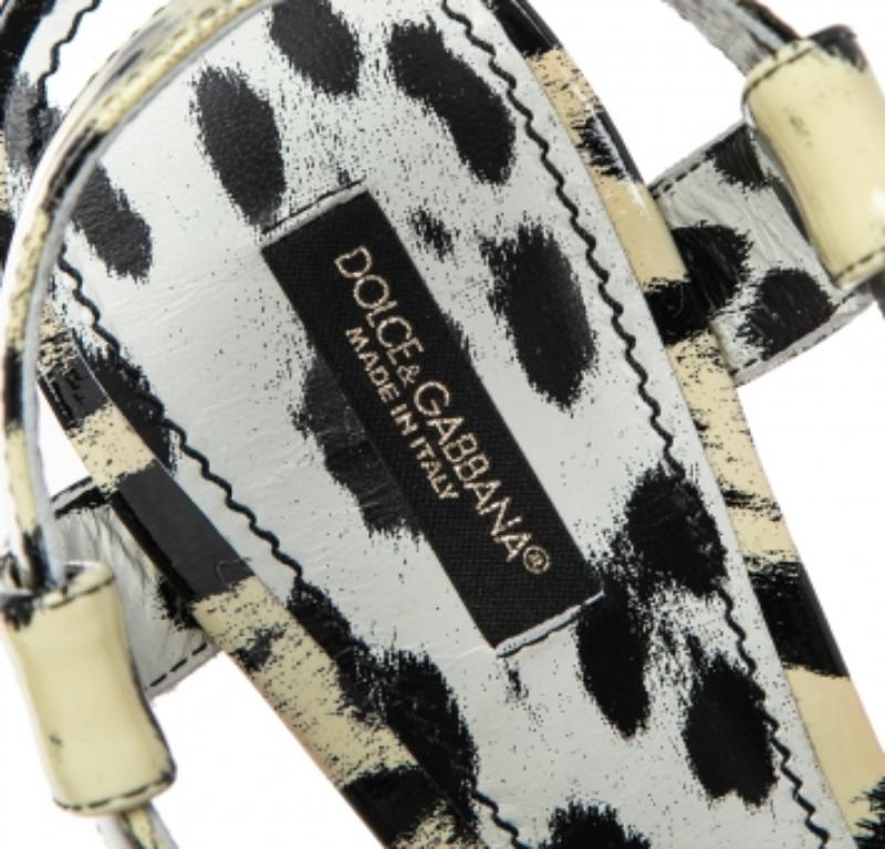 Women's Dolce & Gabbana Yellow/Animal Print Leather Cross Strap Platform Sandals Size 39