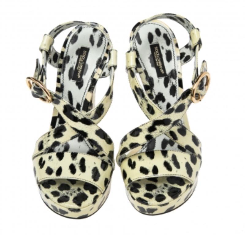 Dolce & Gabbana Yellow/Animal Print Leather Cross Strap Platform Sandals Size 39 1