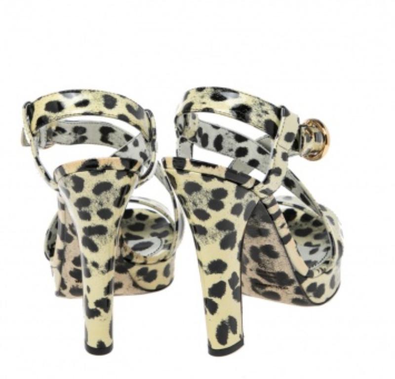Dolce & Gabbana Yellow/Animal Print Leather Cross Strap Platform Sandals Size 39 2