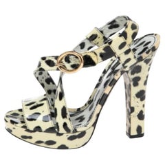 Dolce & Gabbana Yellow/Animal Print Leather Cross Strap Platform Sandals Size 39