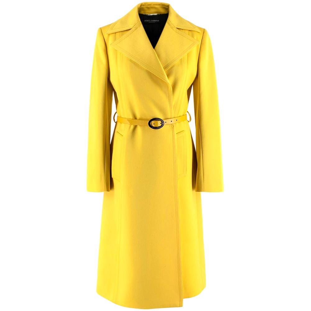Dolce & Gabbana Yellow Belted Virgin Wool & Cashmere Coat - Size US 4