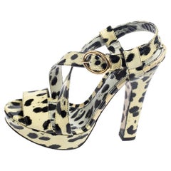 Dolce & Gabbana Yellow/Black Animal Print Patent Leather Sandals Size 38.5