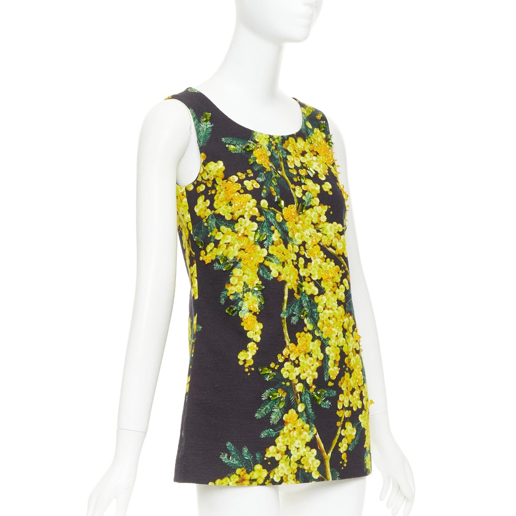 DOLCE GABBANA túnica floral con estampado de acacia amarillo negro con cuentas IT38 XS Negro en venta